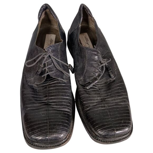 Mezlan Dress 13 Mens Black Genuine Lizard Derby Square Toe Lace Up Animal Print - Picture 4 of 12